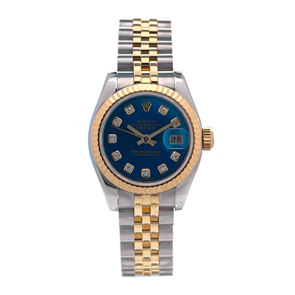 Rolex Stainless Steel 18K Yellow Gold Diamond 26mm Oyster Perpetual Datejust Watch Blue 179173 1 of 4