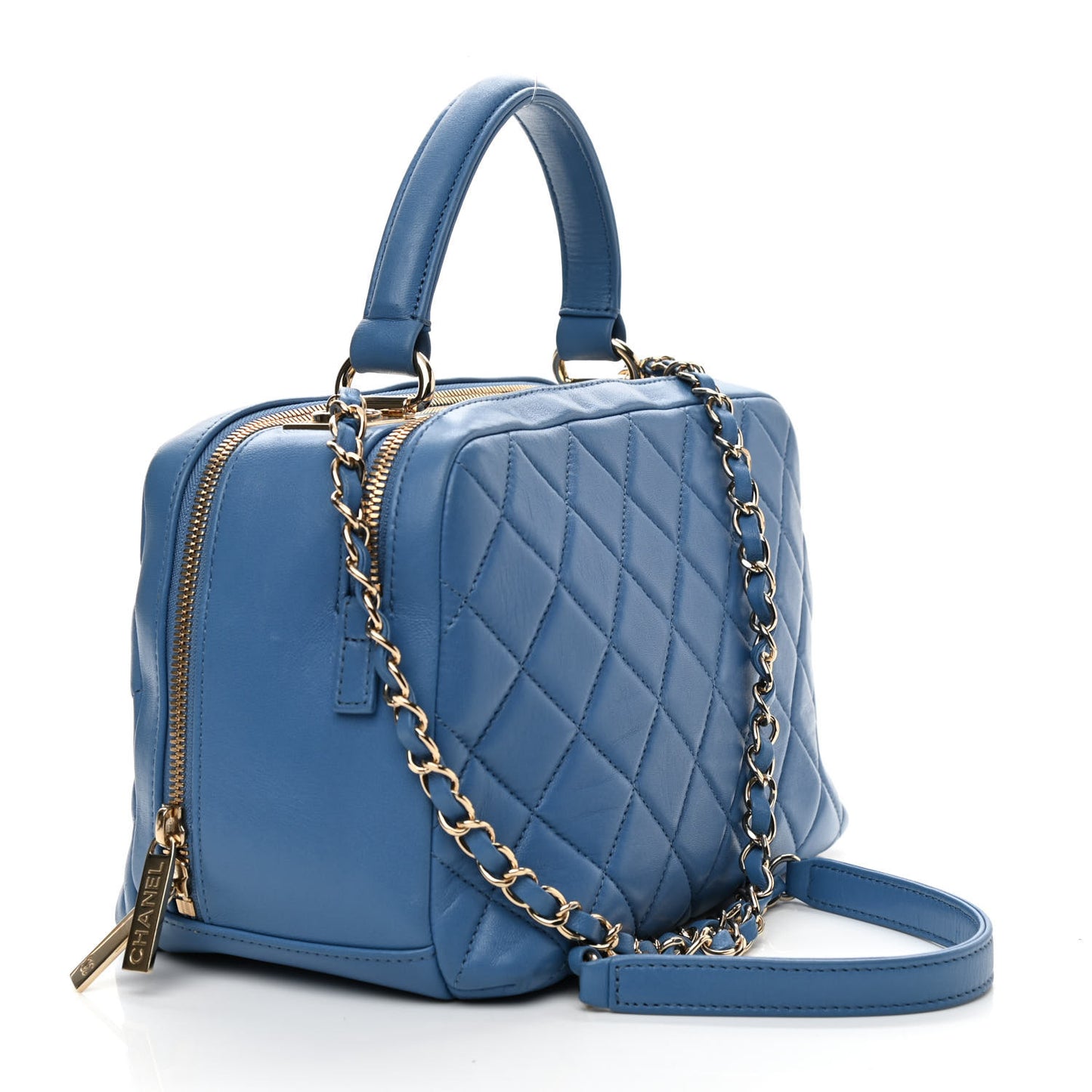 Lambskin Quilted Medium Trendy CC Bowling Bag Blue