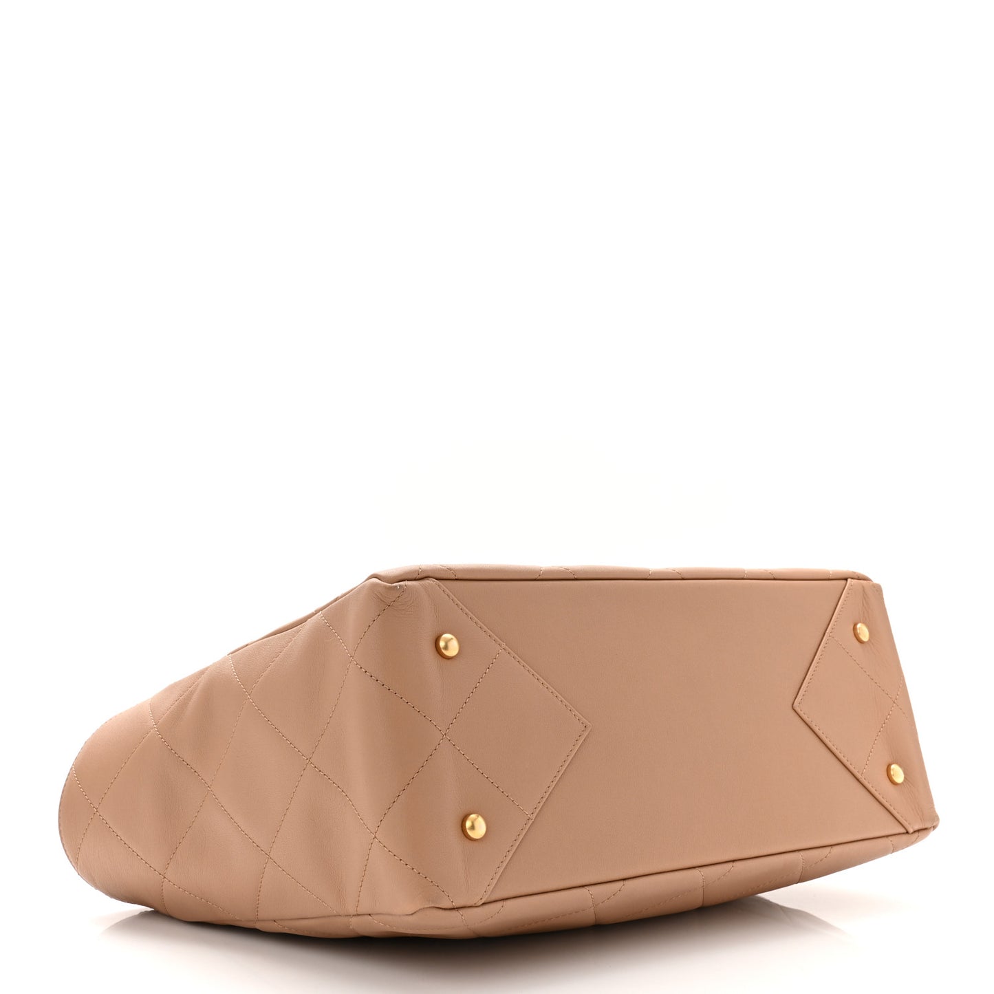 Calfskin Quilted Chain Shopping Tote Beige