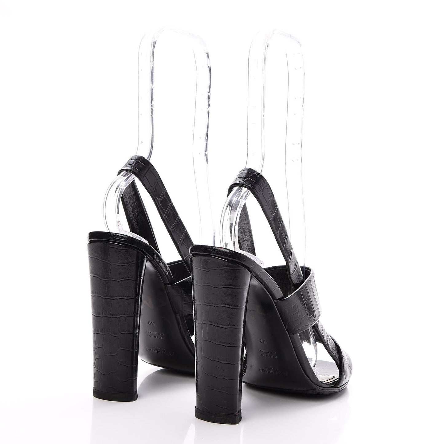 Calfskin Crocodile Embossed Sandals 39 Black