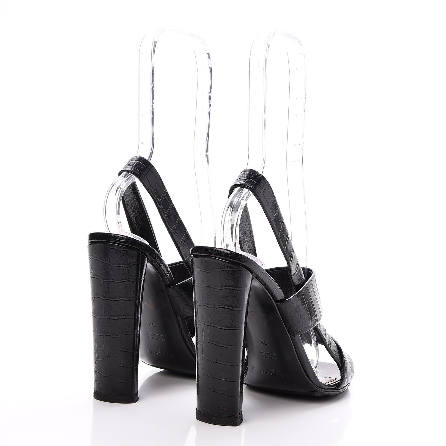Saint Laurent Calfskin Crocodile Embossed Sandals 39 Black 5 of 12