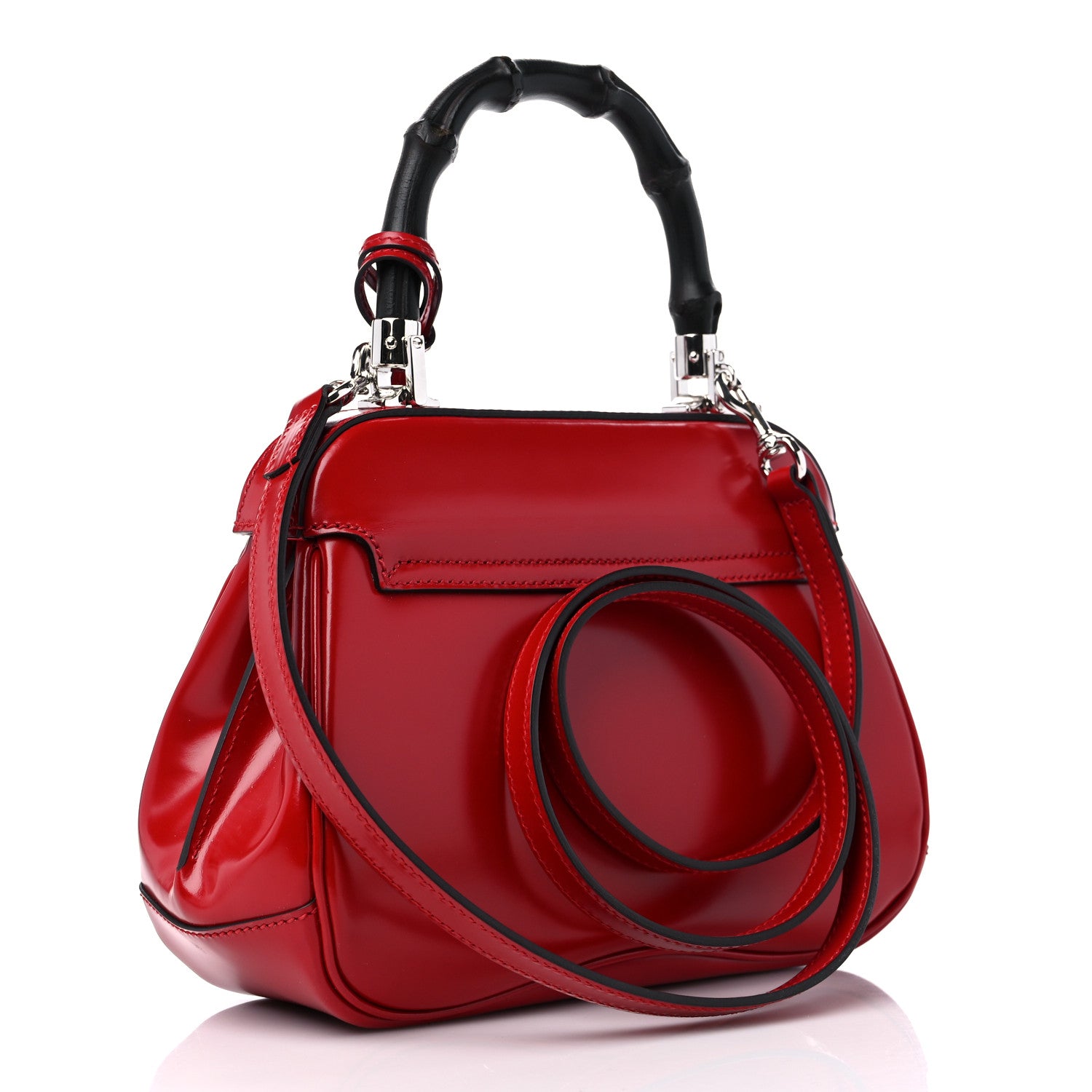 Gucci Regent Calfskin Bamboo Mini Lady Lock Top Handle Bag Hibiscus Red 3 of 13