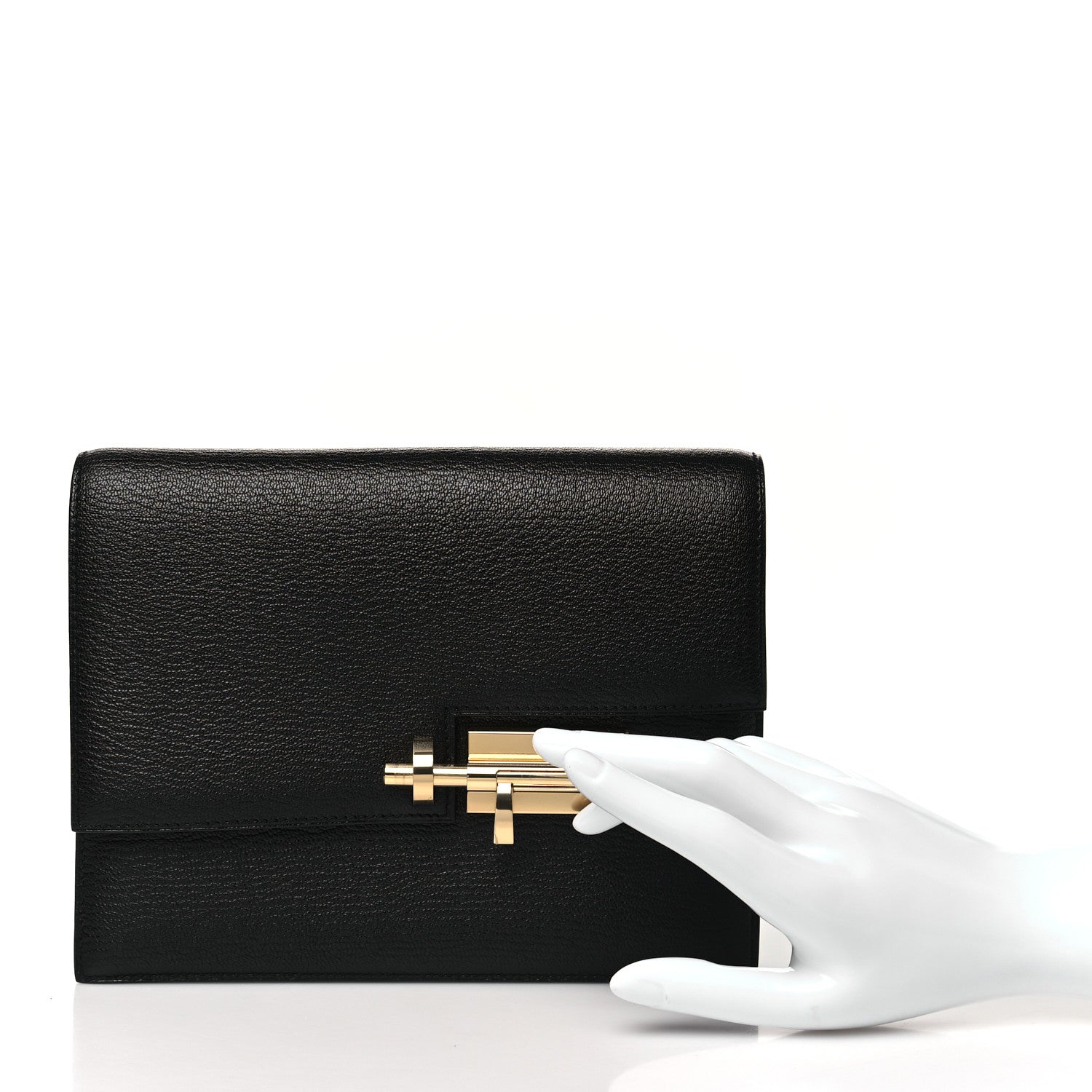 Hermes Chevre Mysore Verrou Clutch Black 2 of 10