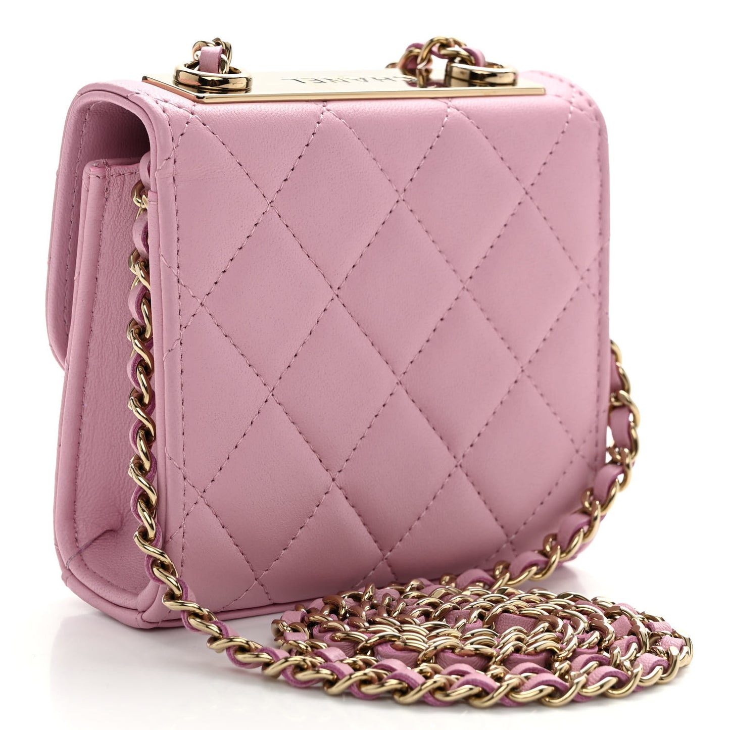 Lambskin Quilted Mini Trendy CC Clutch With Chain Light Pink