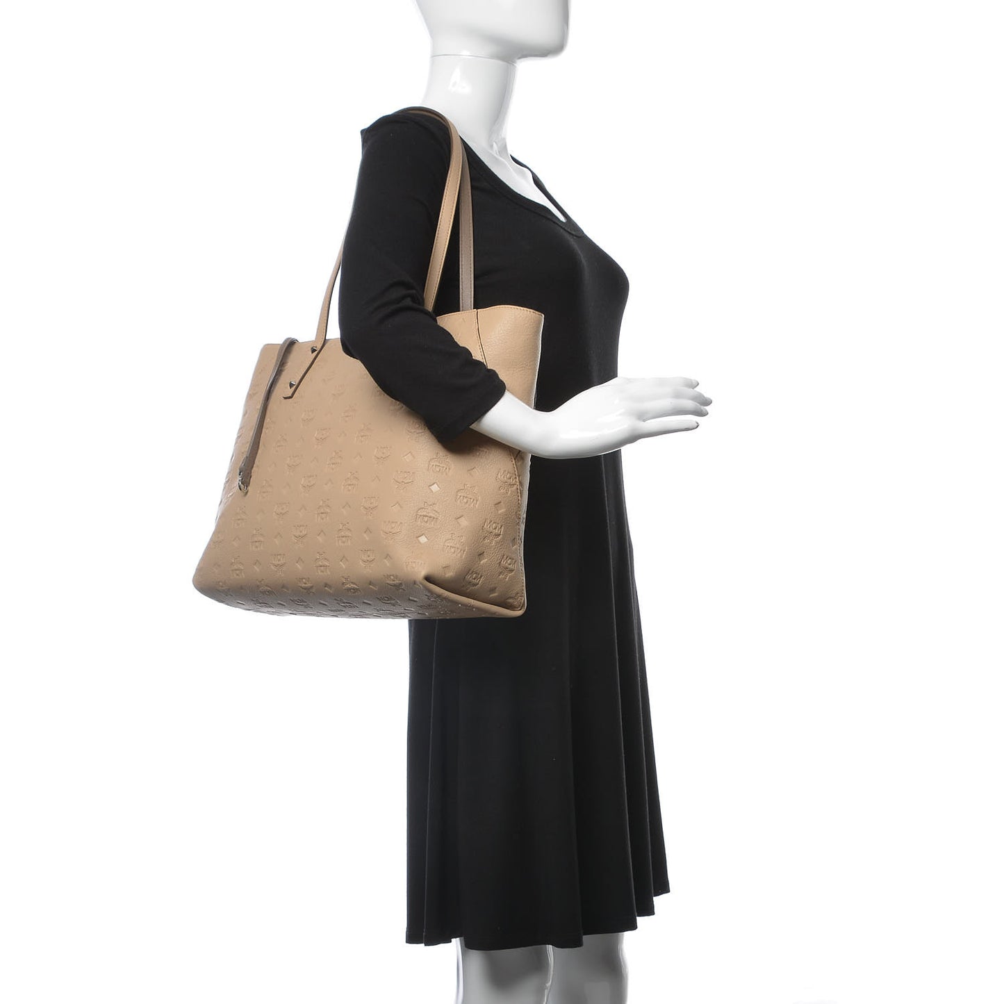 Calfskin Ottomar Monogram Medium Klara Top Zip Tote New Beige