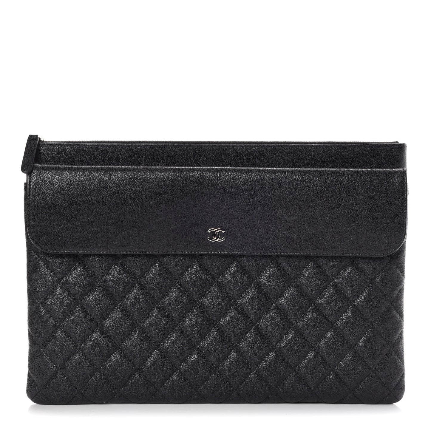 Iridescent Caviar Quilted Large Flap Cosmetic Case Black
