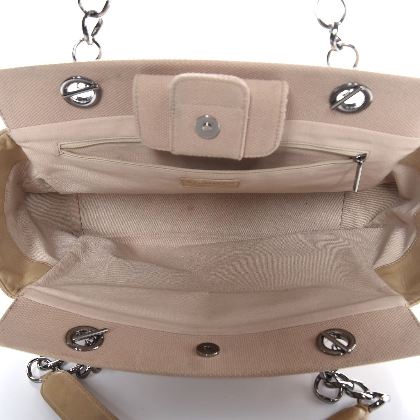 Canvas Lambskin Chocolate Bar CC Shopping Tote Beige
