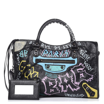 Balenciaga Agneau Graffiti All Over Classic Hardware City Black Multicolor 1 of 10