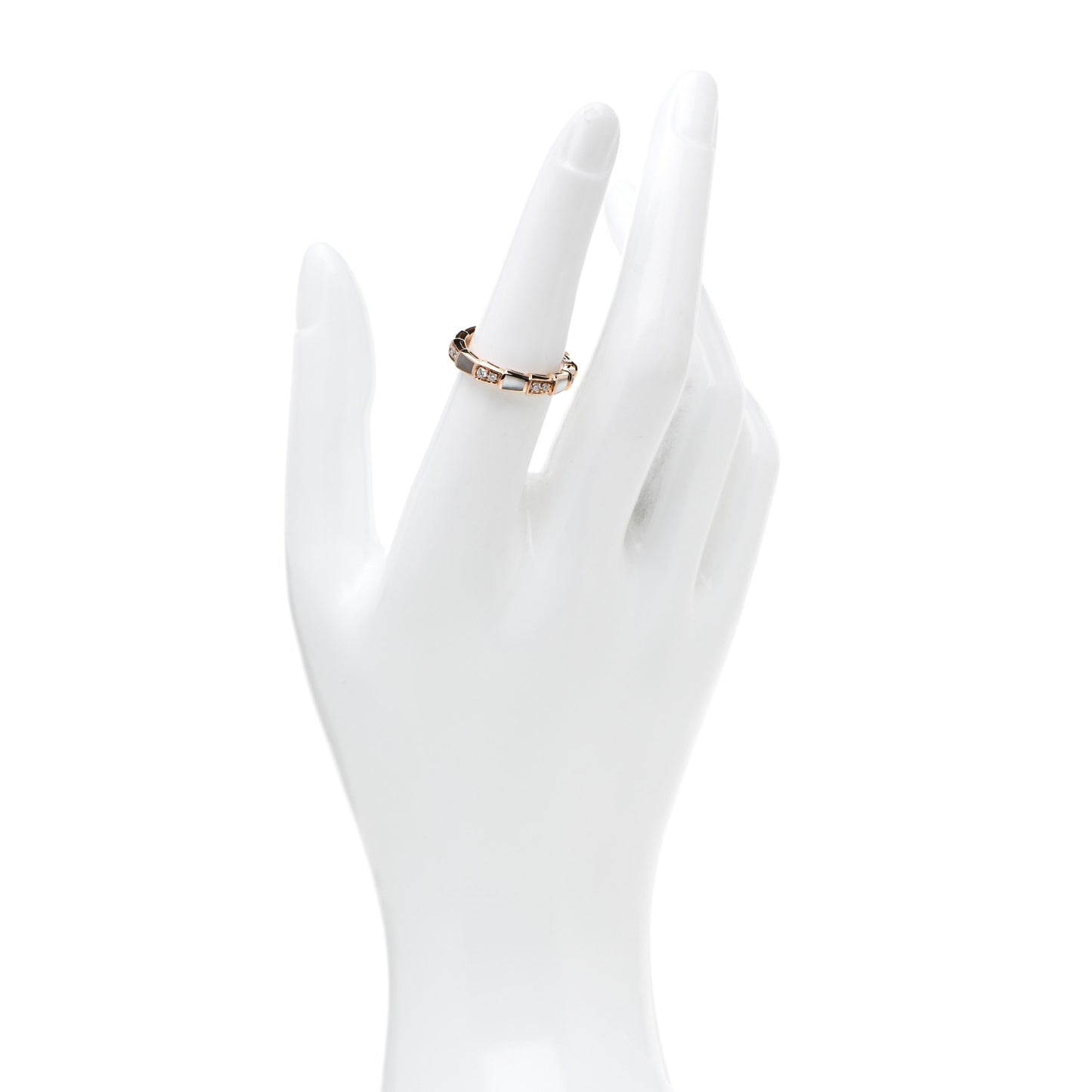 18K Rose Gold Diamond Mother of Pearl 4mm Serpenti Viper Band Ring 54 6.75