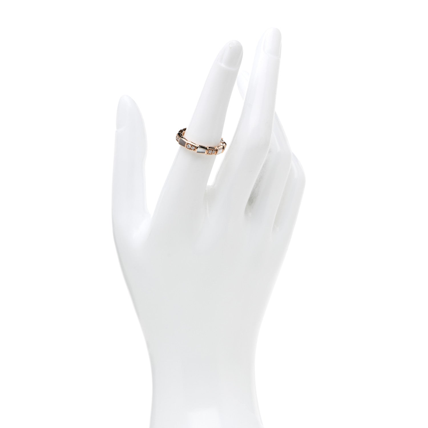 Bulgari 18K Rose Gold Diamond Mother of Pearl 4mm Serpenti Viper Band Ring 54 6.75 2 of 5