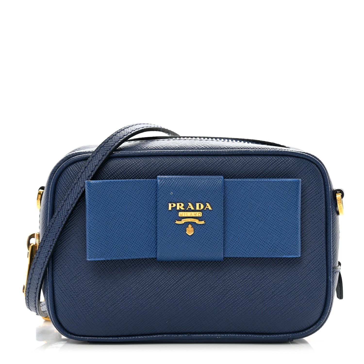 Prada Saffiano Fiocco Bow Camera Crossbody Bag Bluette 1 of 8