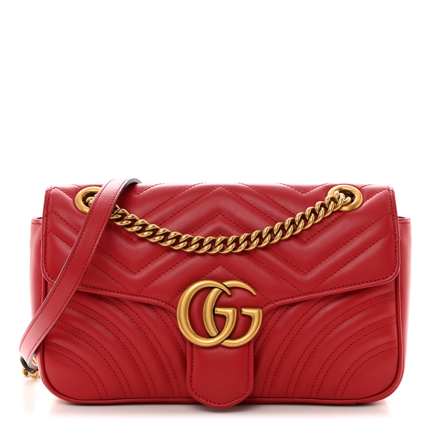 Calfskin Matelasse Small GG Marmont Shoulder Bag Hibiscus Red