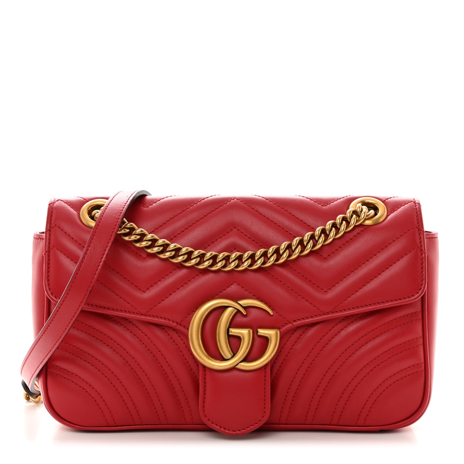 Gucci Calfskin Matelasse Small GG Marmont Shoulder Bag Hibiscus Red 1 of 10
