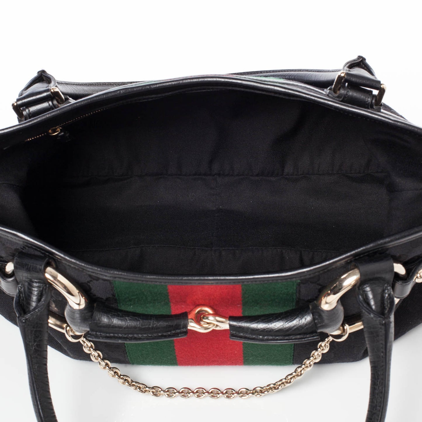 Monogram Horsebit Web Tote Black