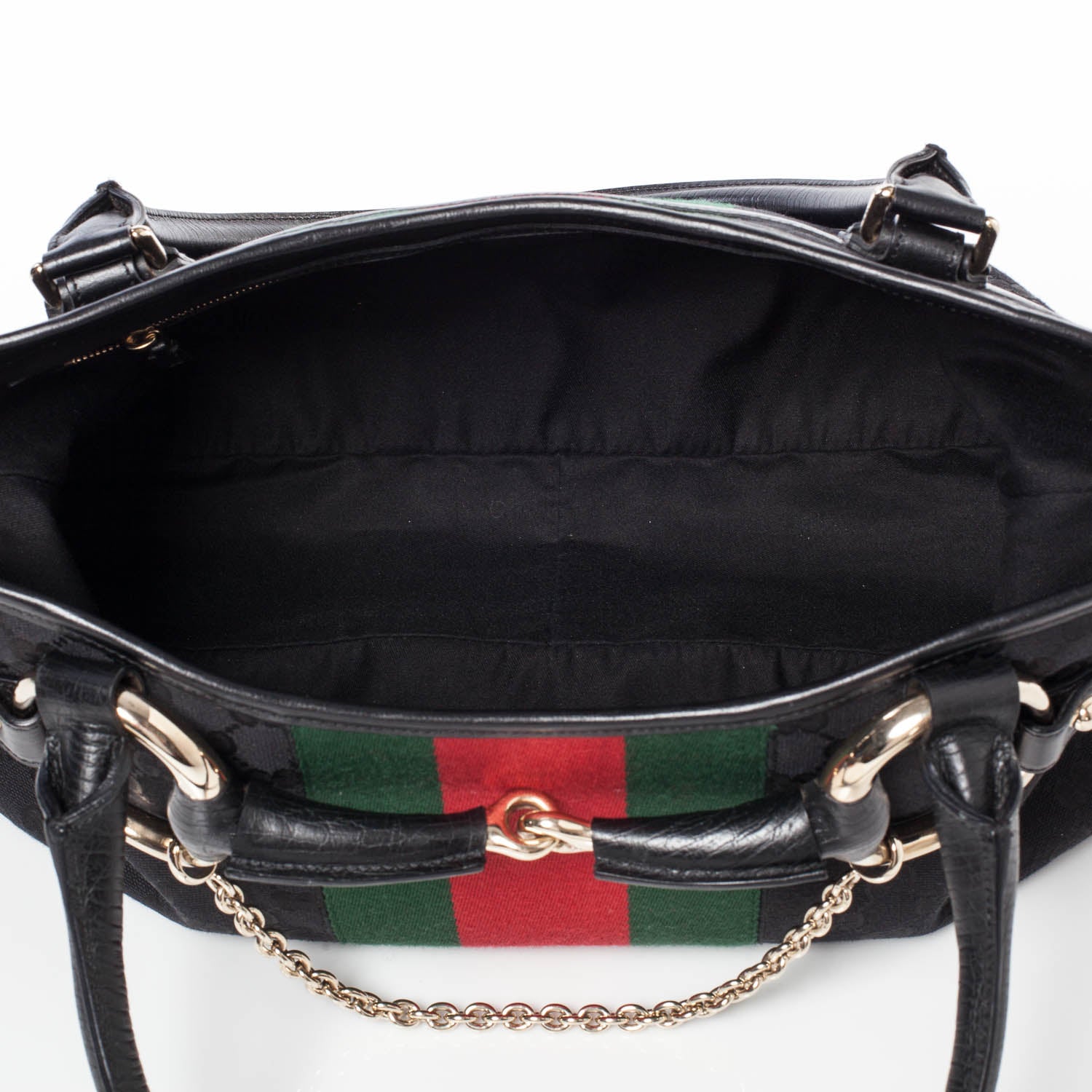 Gucci Monogram Horsebit Web Tote Black 8 of 10