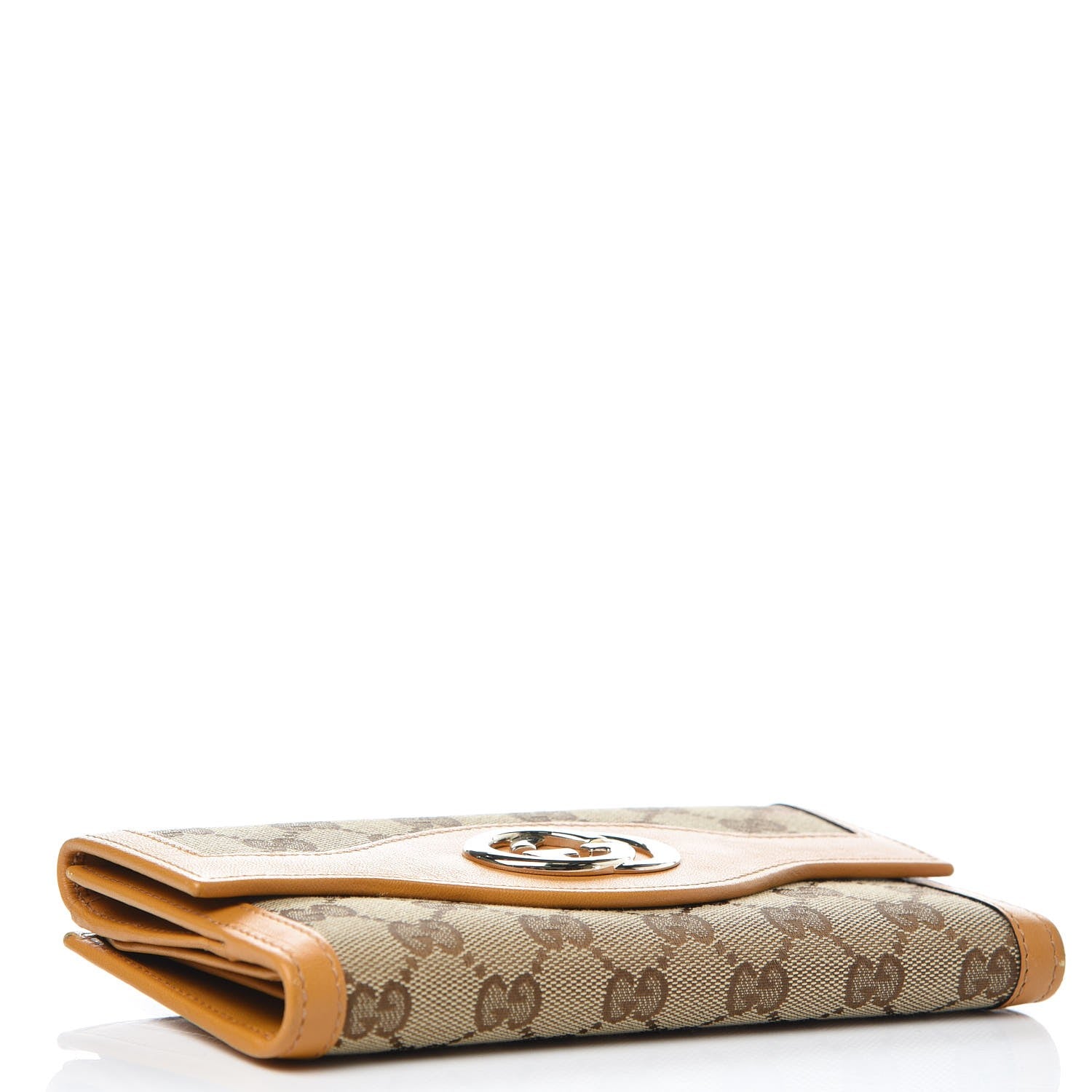 Gucci Monogram Margaux Calfskin Sukey Continental Organizer Wallet Beige Ebony Yellow 4 of 9