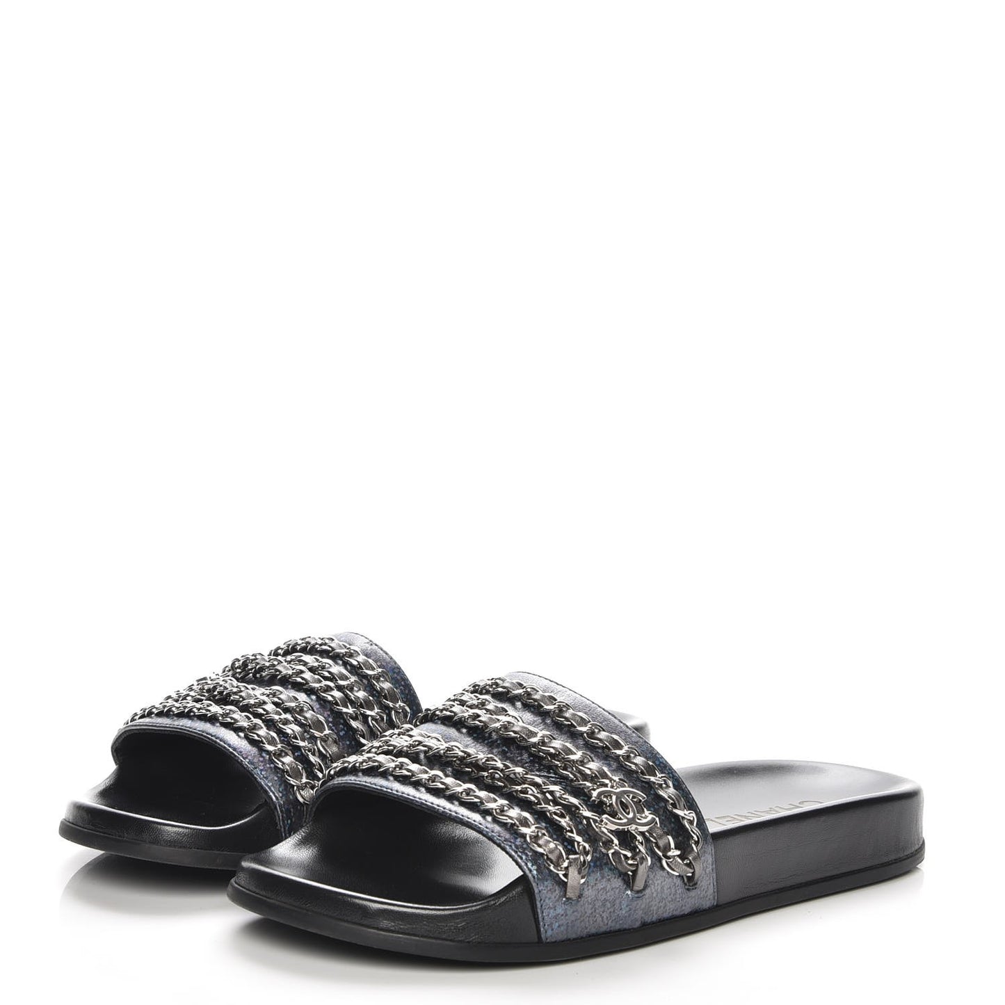 Lambskin Chain Flat Sandals 39 Dark Blue