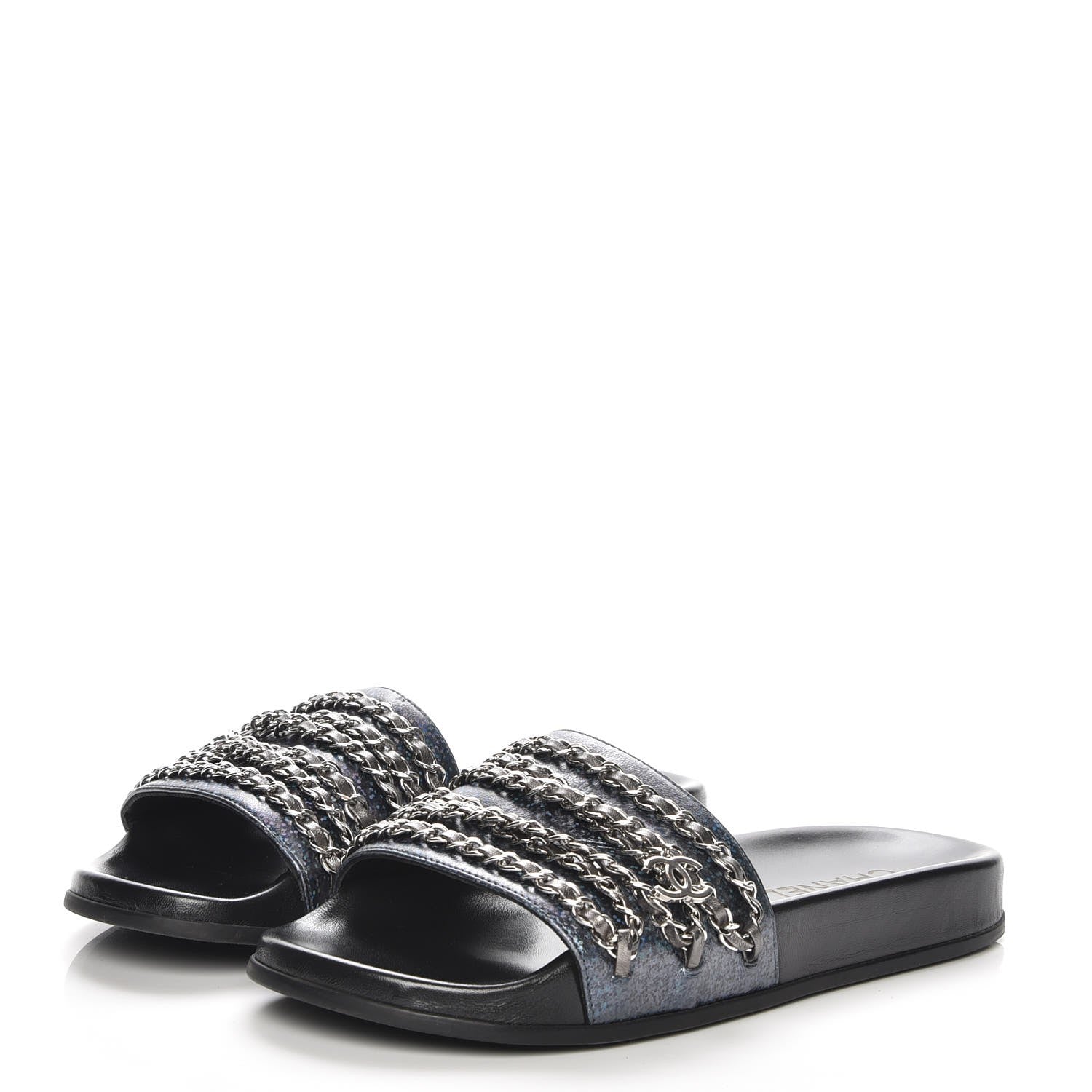 Chanel Lambskin Chain Flat Sandals 39 Dark Blue 3 of 10
