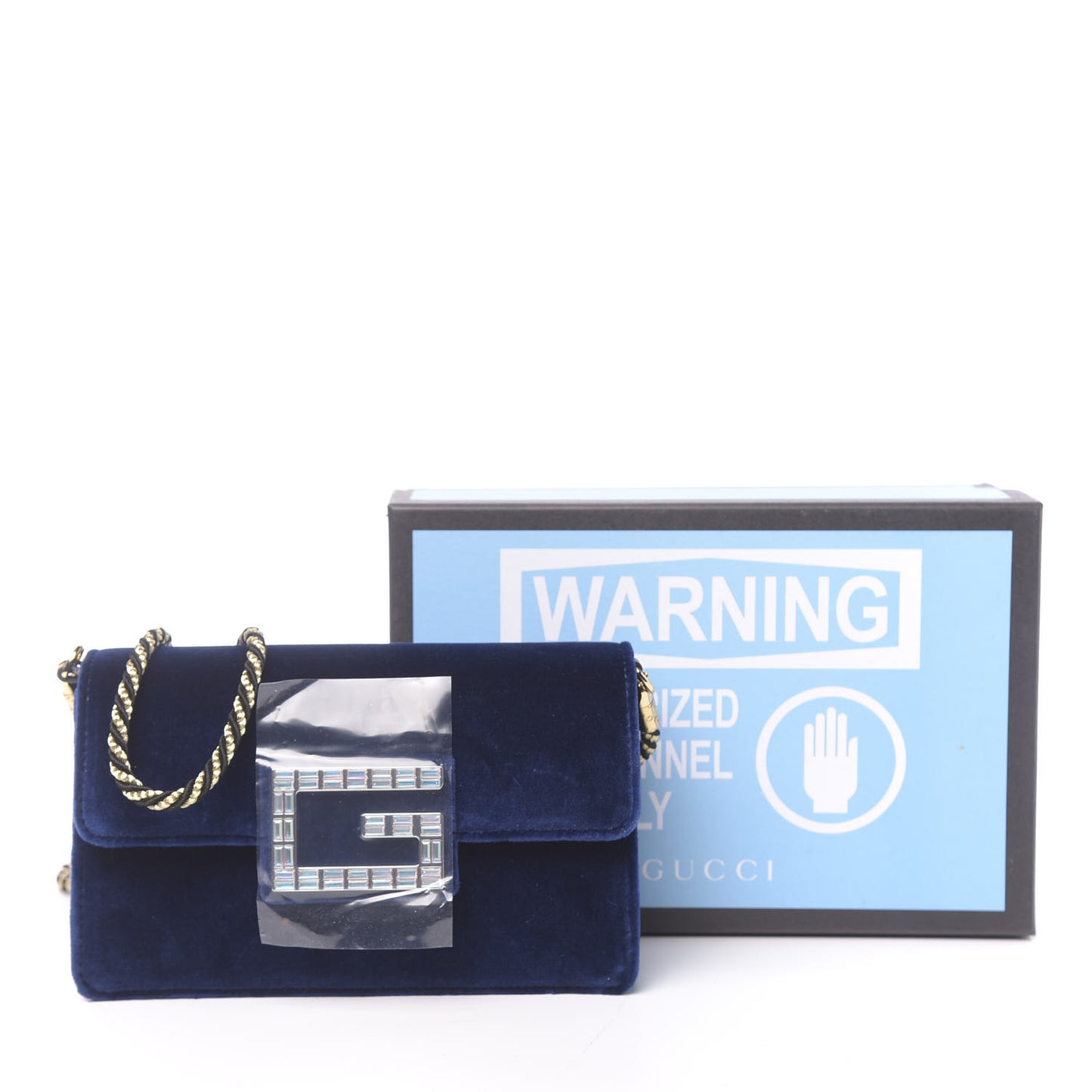 Velvet Crystal Square G Shoulder Bag Cobalt Blue