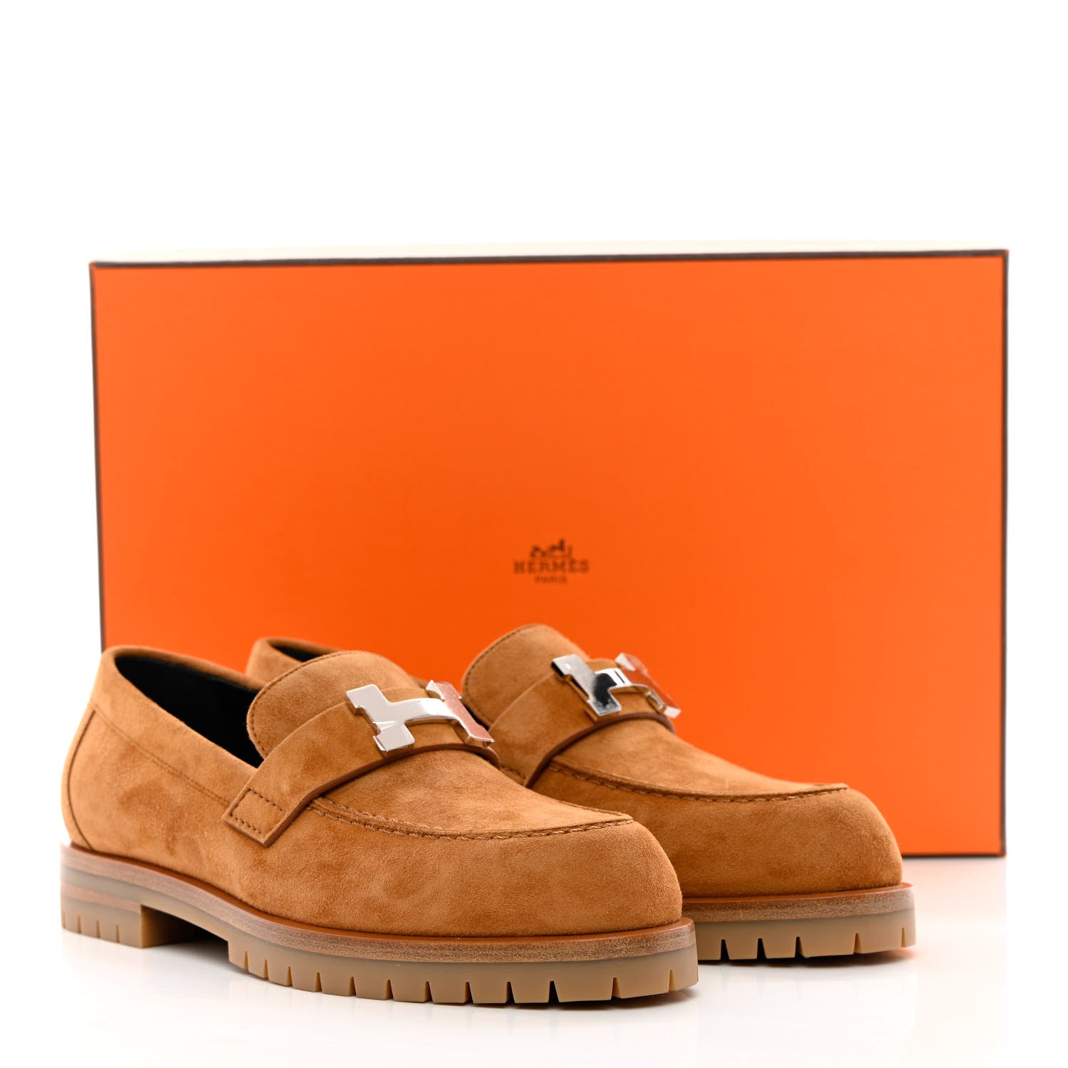 Hermes Suede Goatskin Womens Faubourg Loafers 35 Naturel 1137786