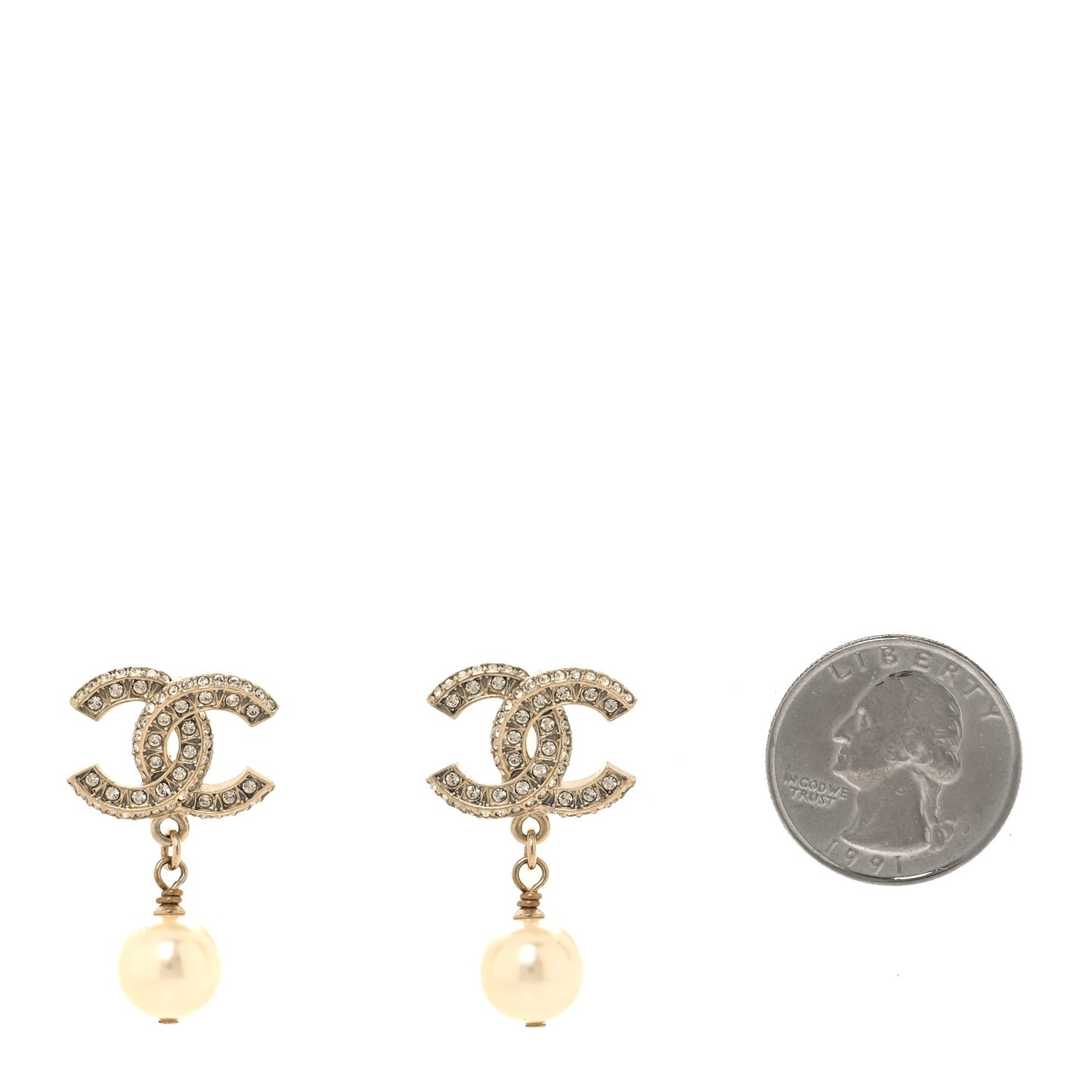 Crystal Pearl CC Drop Earrings Gold