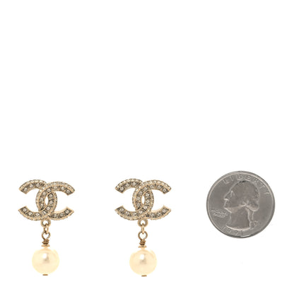 Chanel Crystal Pearl CC Drop Earrings Gold 2 of 5