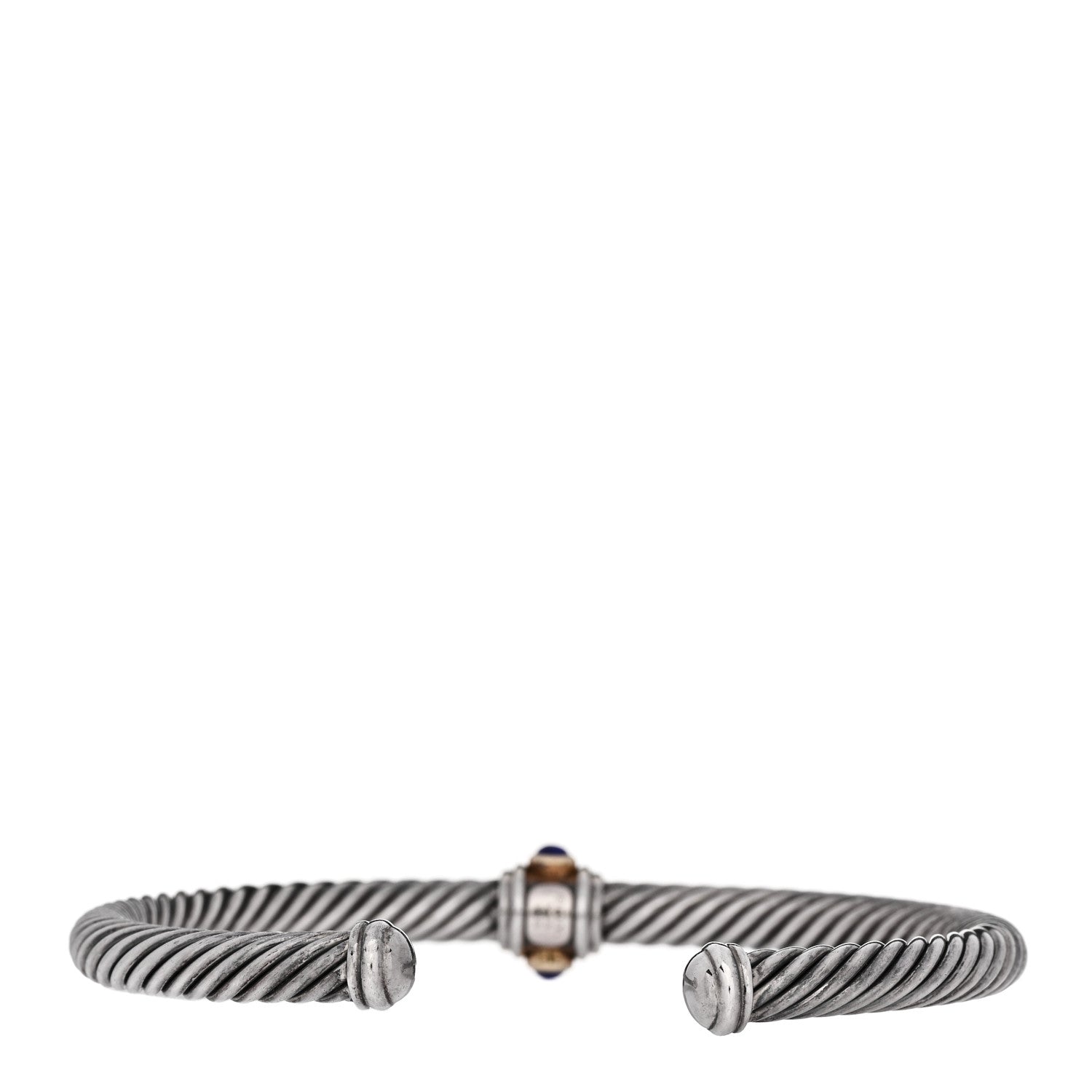 David Yurman Sterling Silver 14K Yellow Gold Blue Topaz Lapis Lazuli 5mm Cable Renaissance Station Bracelet 2 of 3