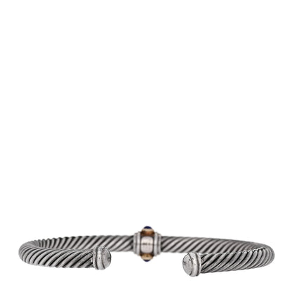 David Yurman Sterling Silver 14K Yellow Gold Blue Topaz Lapis Lazuli 5mm Cable Renaissance Station Bracelet 2 of 3