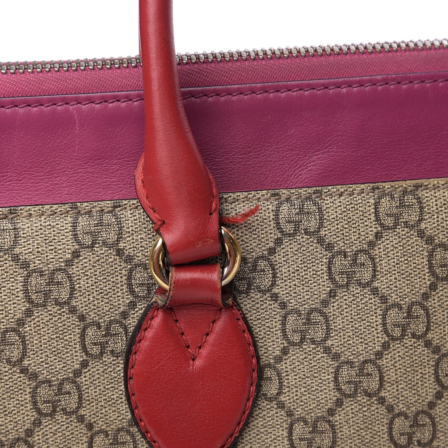 Gucci GG Supreme Monogram Moon Calfskin Small Zip Top Tote Beige Ebony Hibiscus Red New Rosette 9 of 11