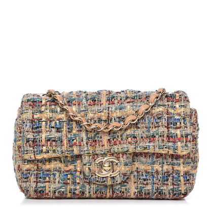 Chanel Tweed Quilted Mini Rectangular Flap Gold Blue 1 of 10