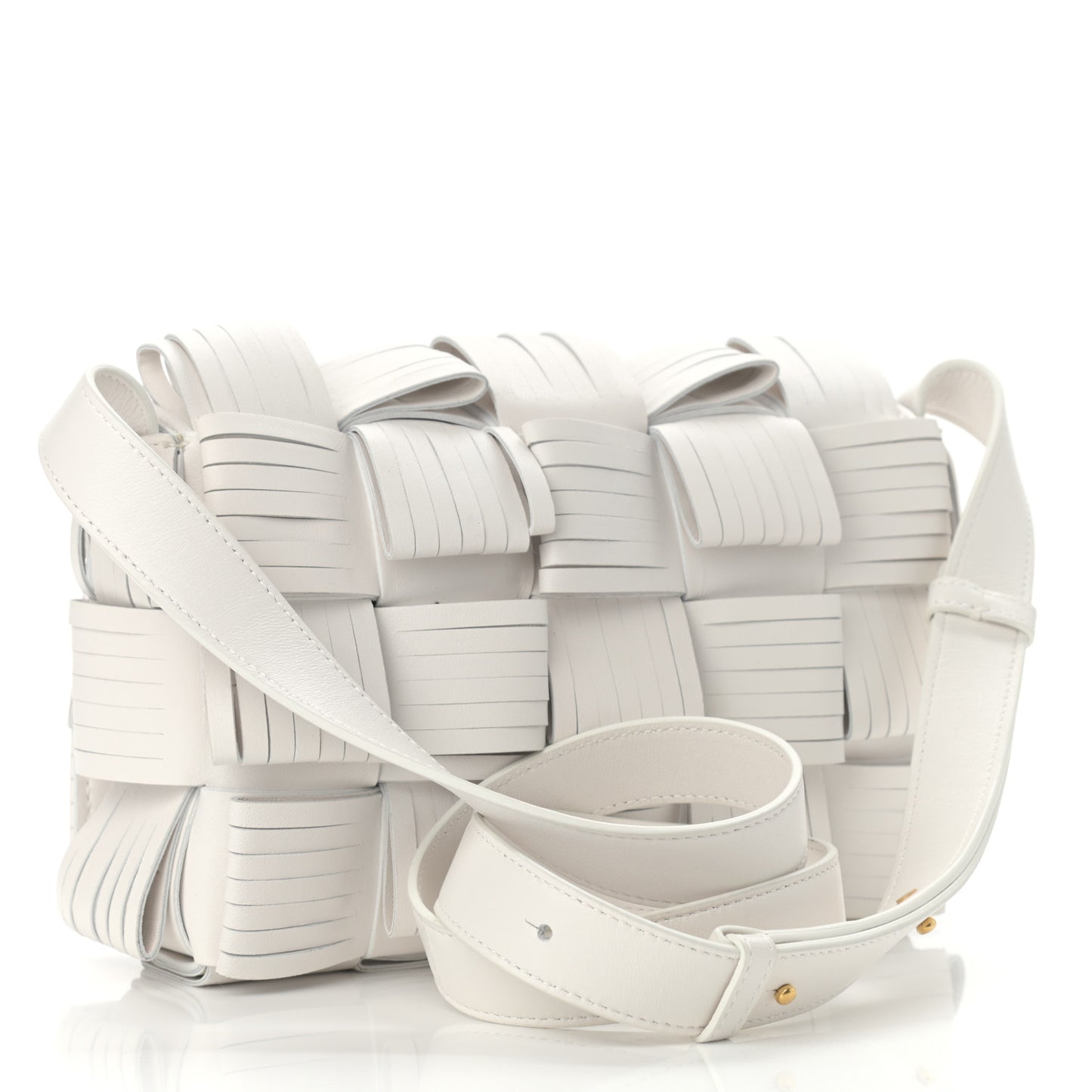Nappa Maxi Intrecciato Fringed Cassette Crossbody Bag White