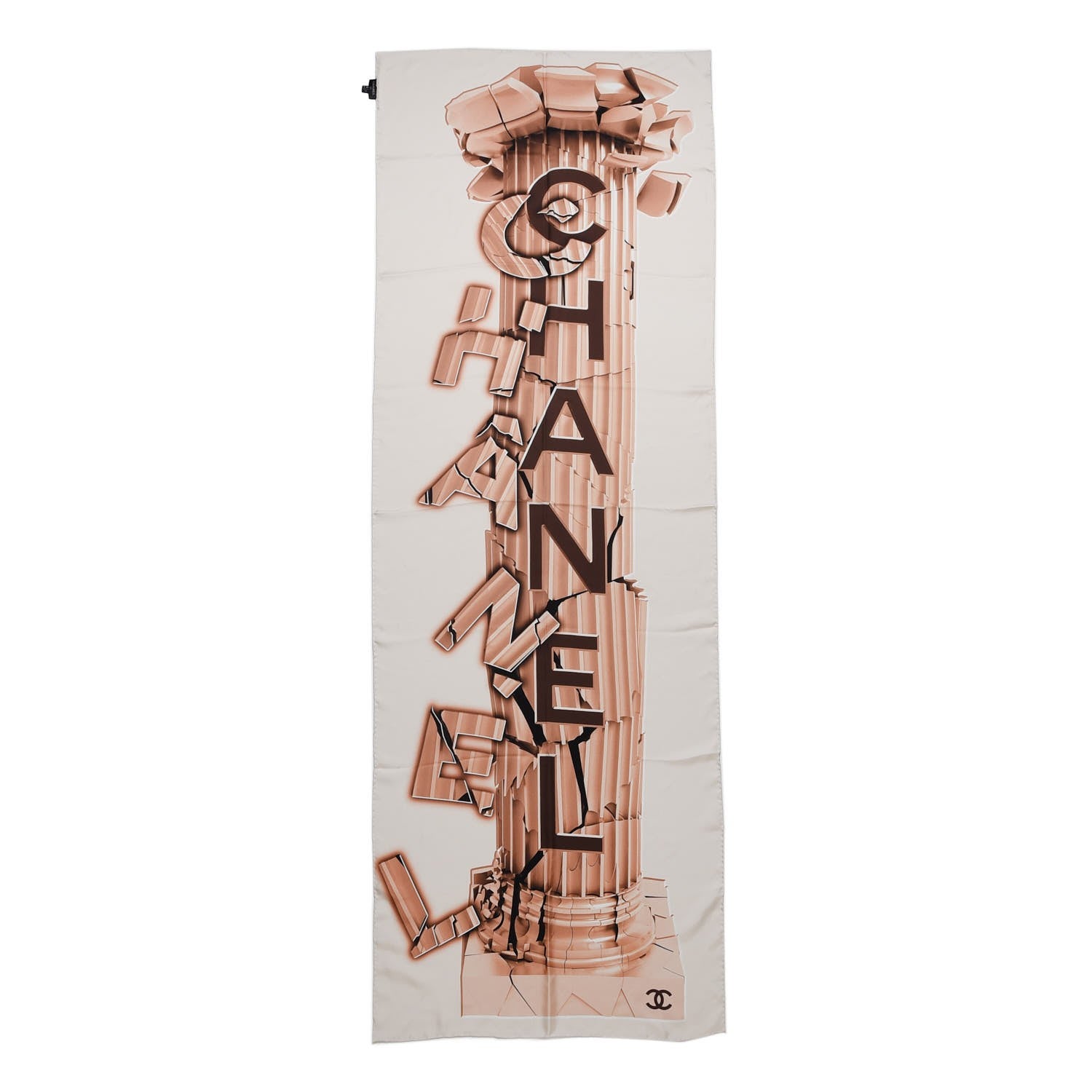 Chanel Silk Column Pillar CC Logo Stole White 3 of 6