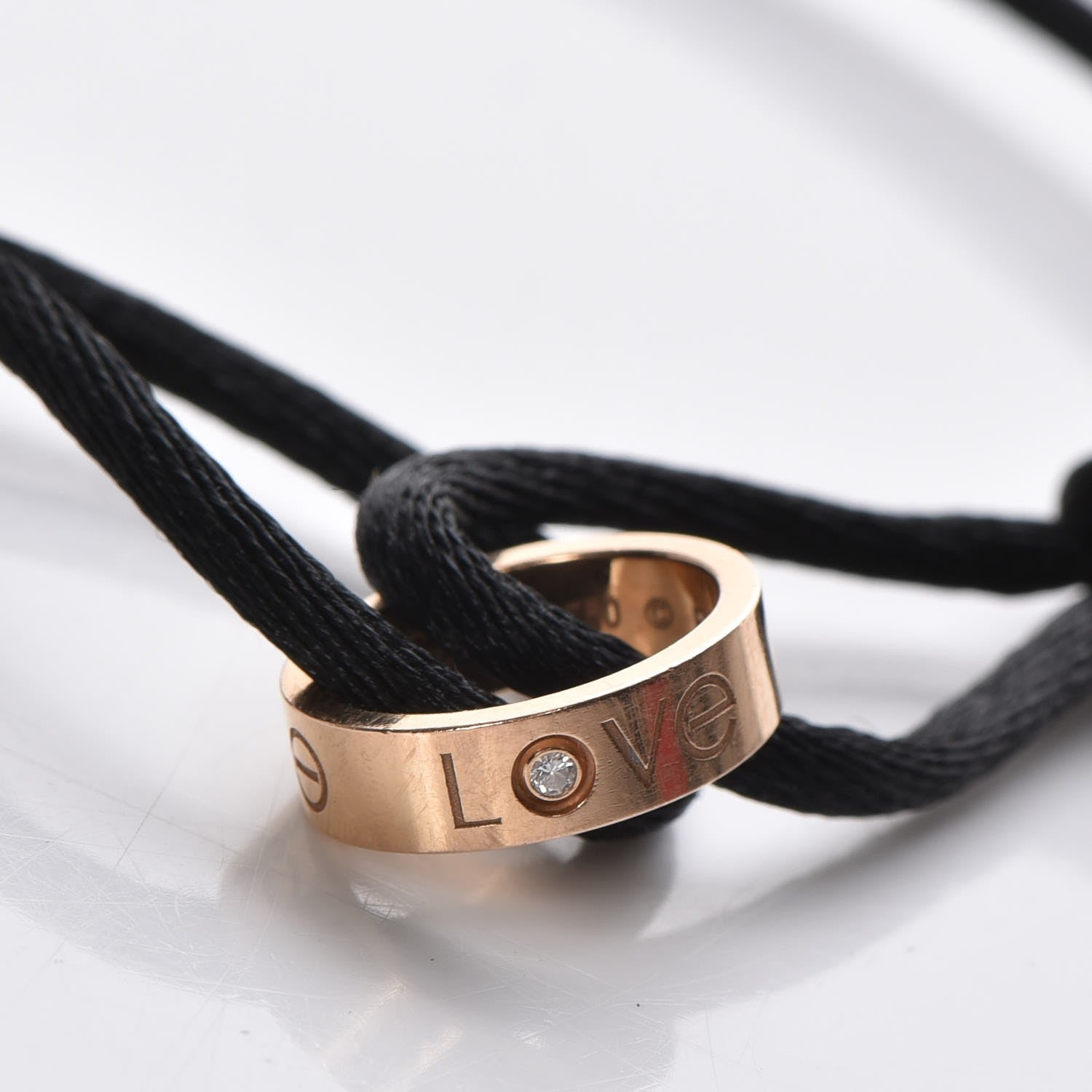 Cartier 18K Yellow Gold Diamond Charity LOVE Adjustable Cord Bracelet Black 4 of 7
