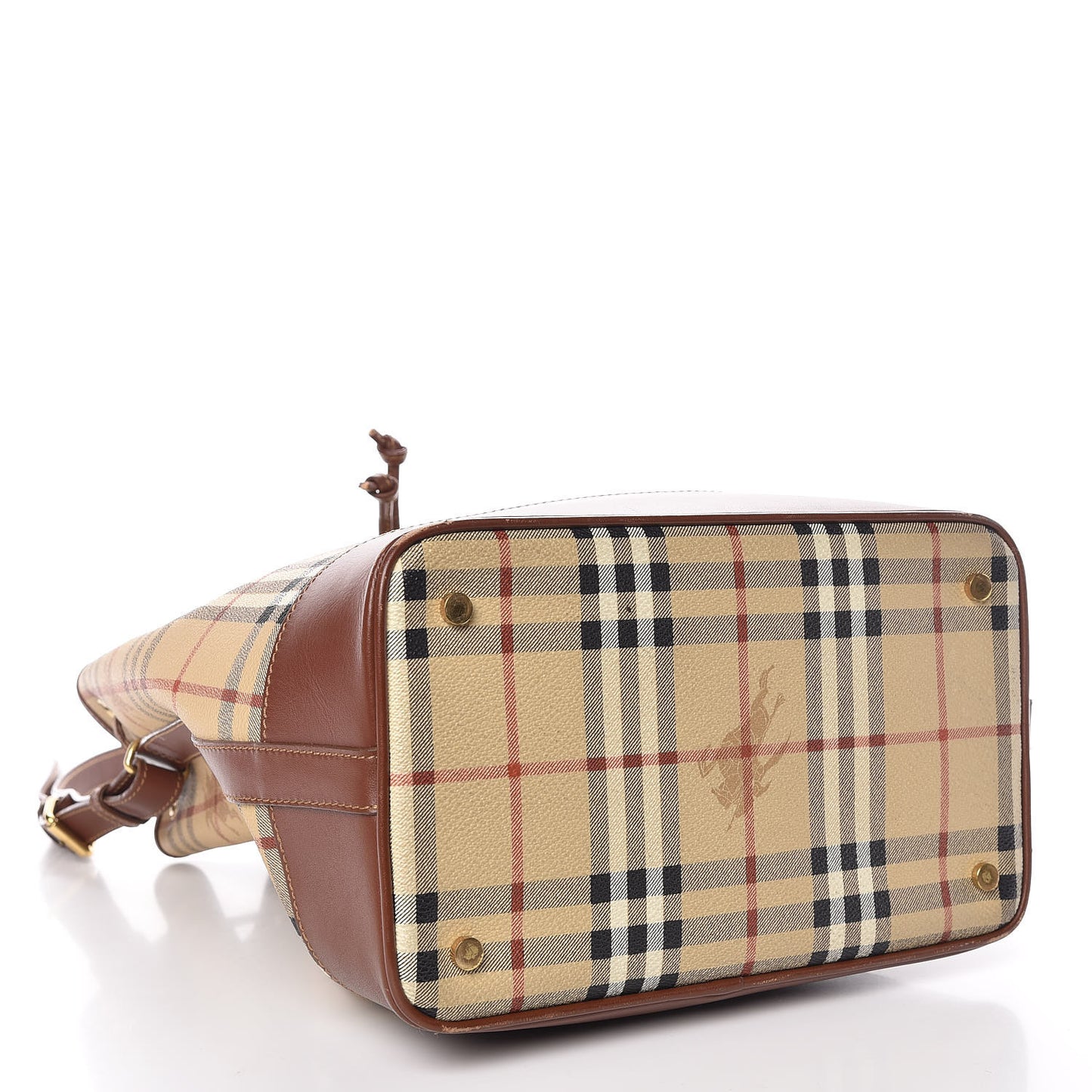 Haymarket Check Drawstring Bucket Bag Brown