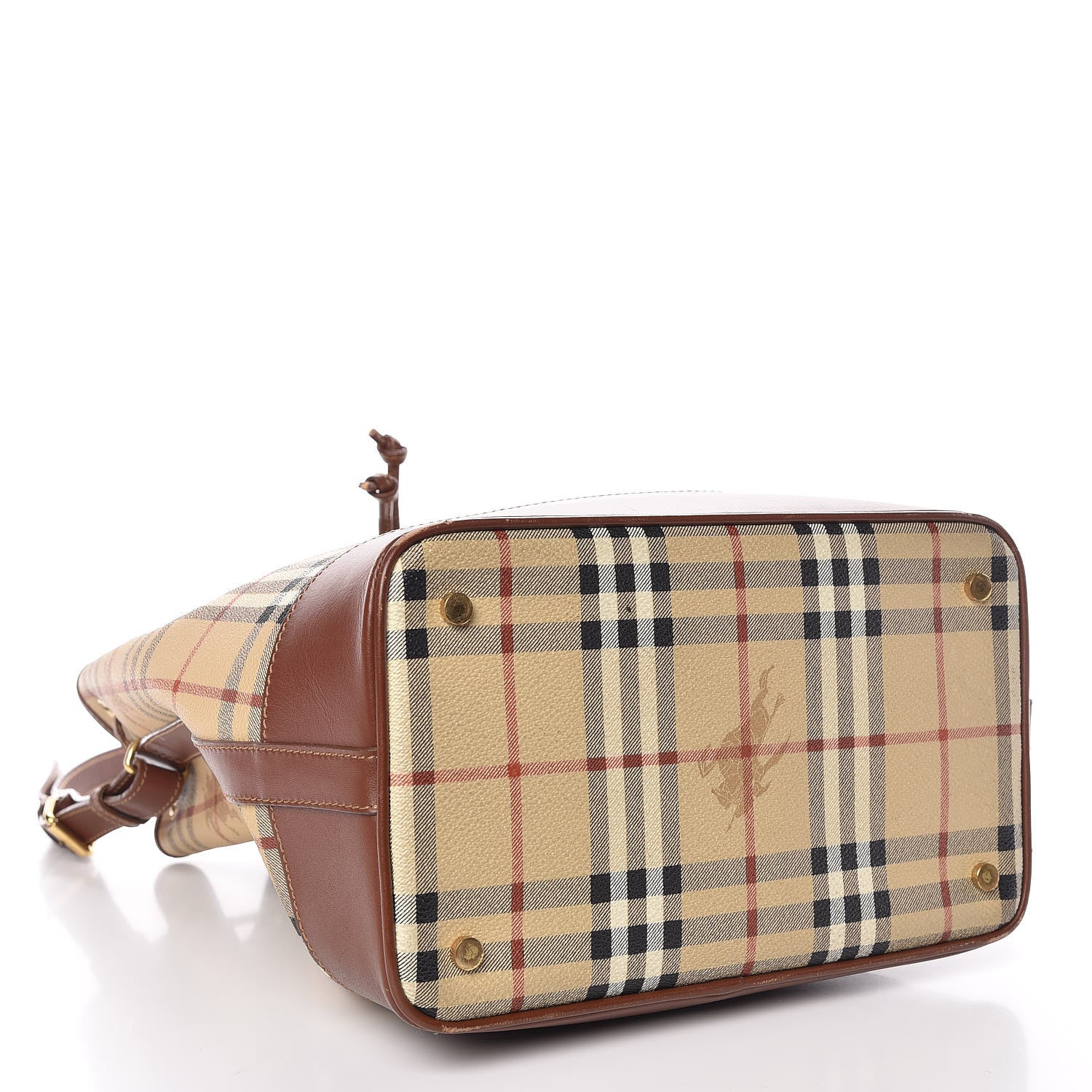 Burberry Haymarket Check Drawstring Bucket Bag Brown 4 of 10