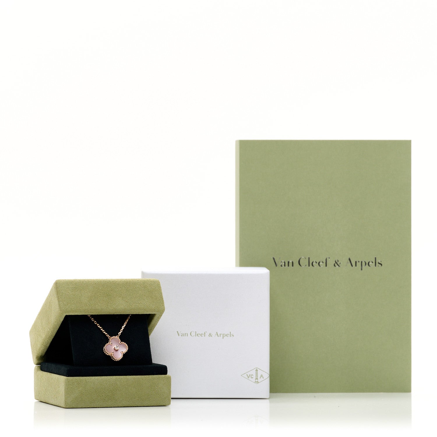 Van Cleef & Arpels 18K Rose Gold Diamond Pink Mother of Pearl Vintage Alhambra Pendant Necklace 5 of 5