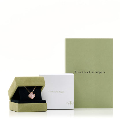 Van Cleef & Arpels 18K Rose Gold Diamond Pink Mother of Pearl Vintage Alhambra Pendant Necklace 5 of 5
