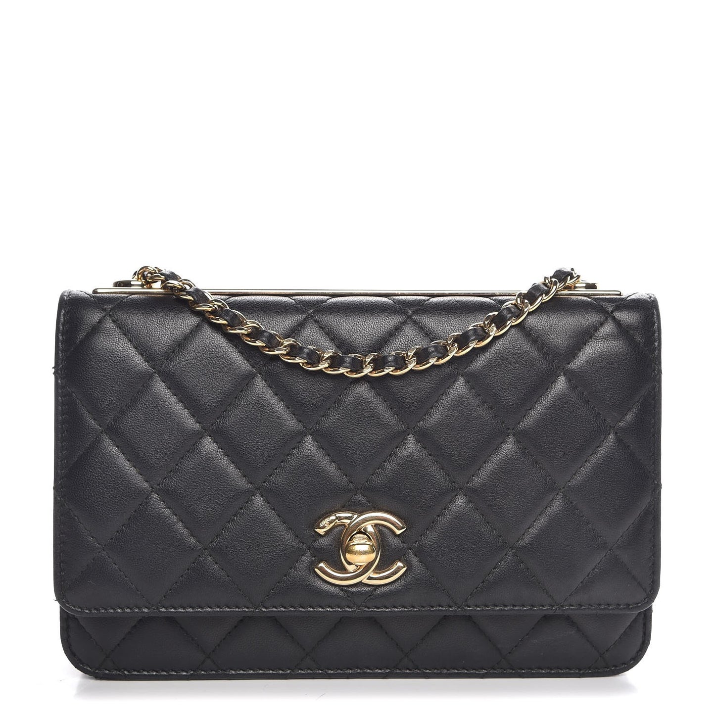Lambskin Quilted Trendy CC Wallet On Chain WOC Black