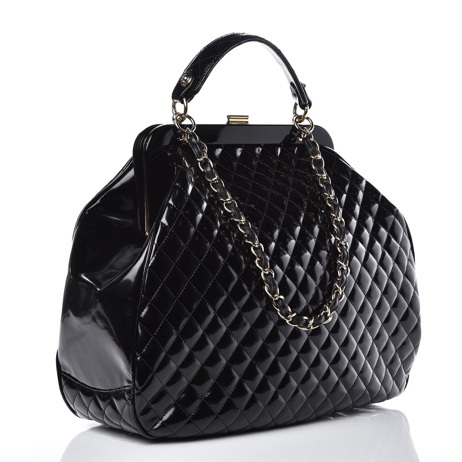 Chanel Glazed Calfskin Quilted Mademoiselle Large Frame Bag Black 3 of 10