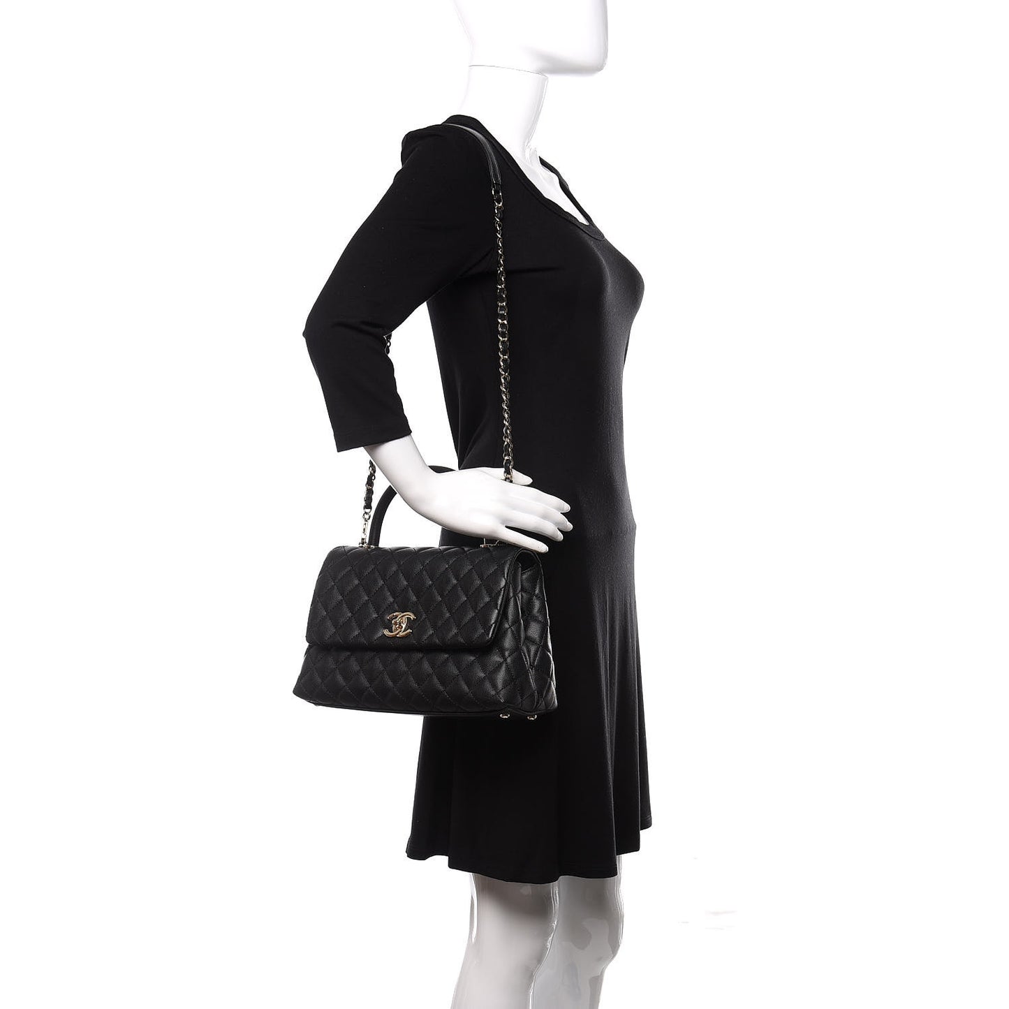 Caviar Quilted Small Coco Handle Flap Black
