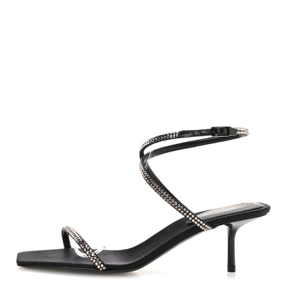 Saint Laurent Crepe Satin Strass Baliqua 55 Ankle Strap Sandals 37.5 Black Greige 1 of 9