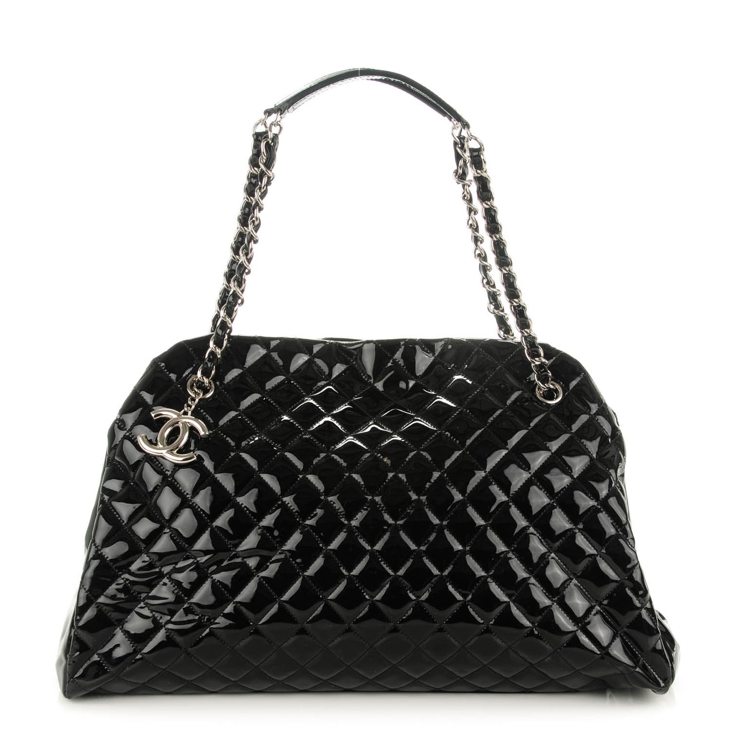 Patent Quilted Large Just Mademoiselle Bowling Bag Black