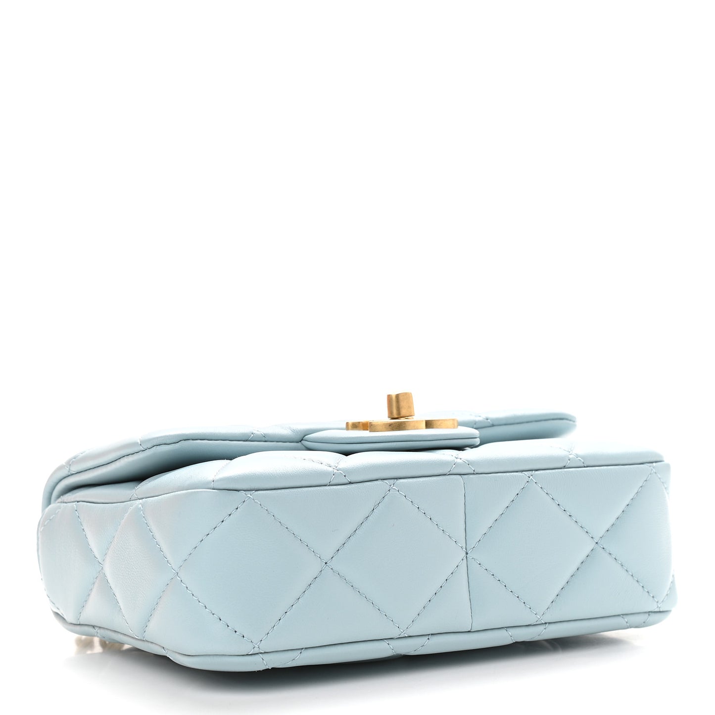 Lambskin Enamel Quilted Pending CC Mini Square Flap Light Blue