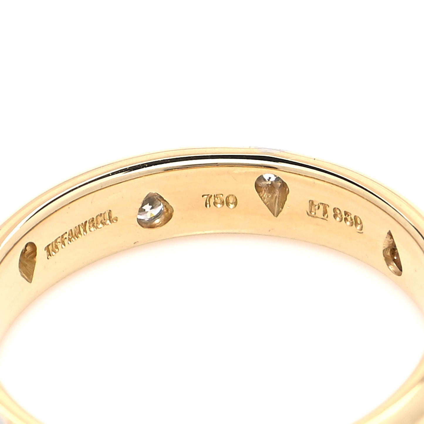 18K Yellow Gold Platinum Diamond 4mm Etoile Band Ring 54 7