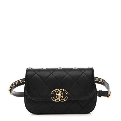 Chanel Lambskin Quilted Chain Infinity Waist Belt Bag Black 1 of 10
