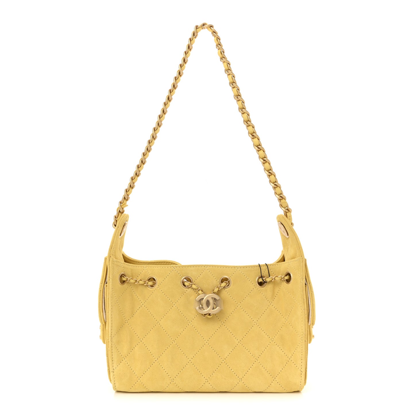 Suede Quilted Mini Chanel 25 Handbag Yellow
