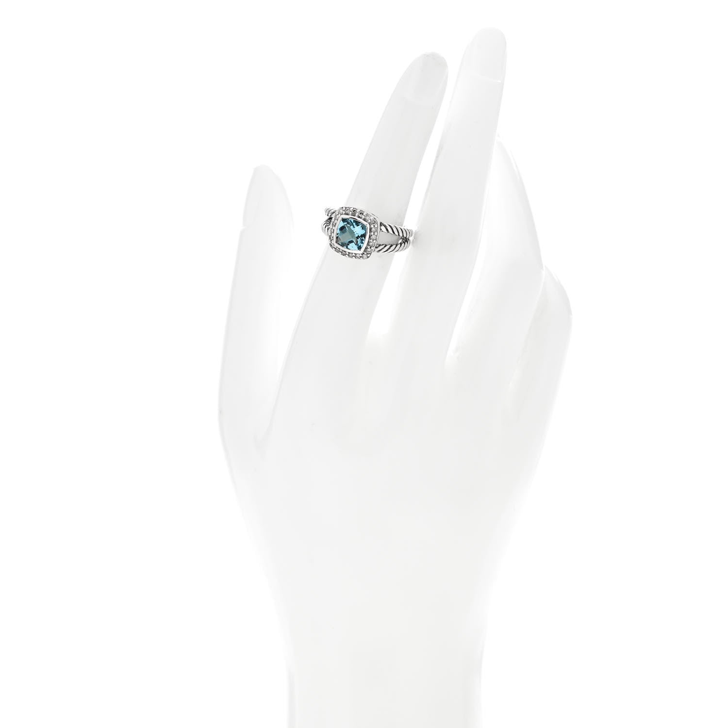 David Yurman Sterling Silver Diamond Blue Topaz 7mm Petite Albion Ring 52 6 2 of 5