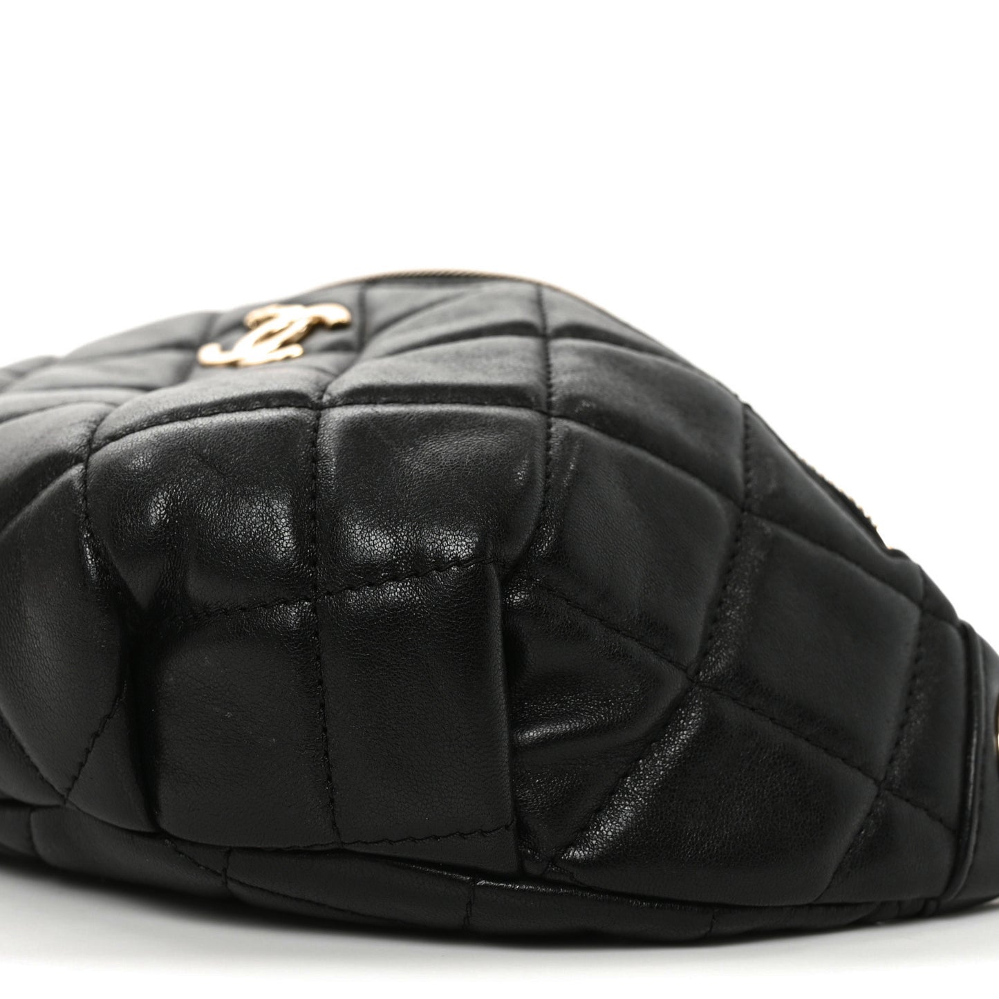 Shiny Lambskin Quilted Belt Bag Black