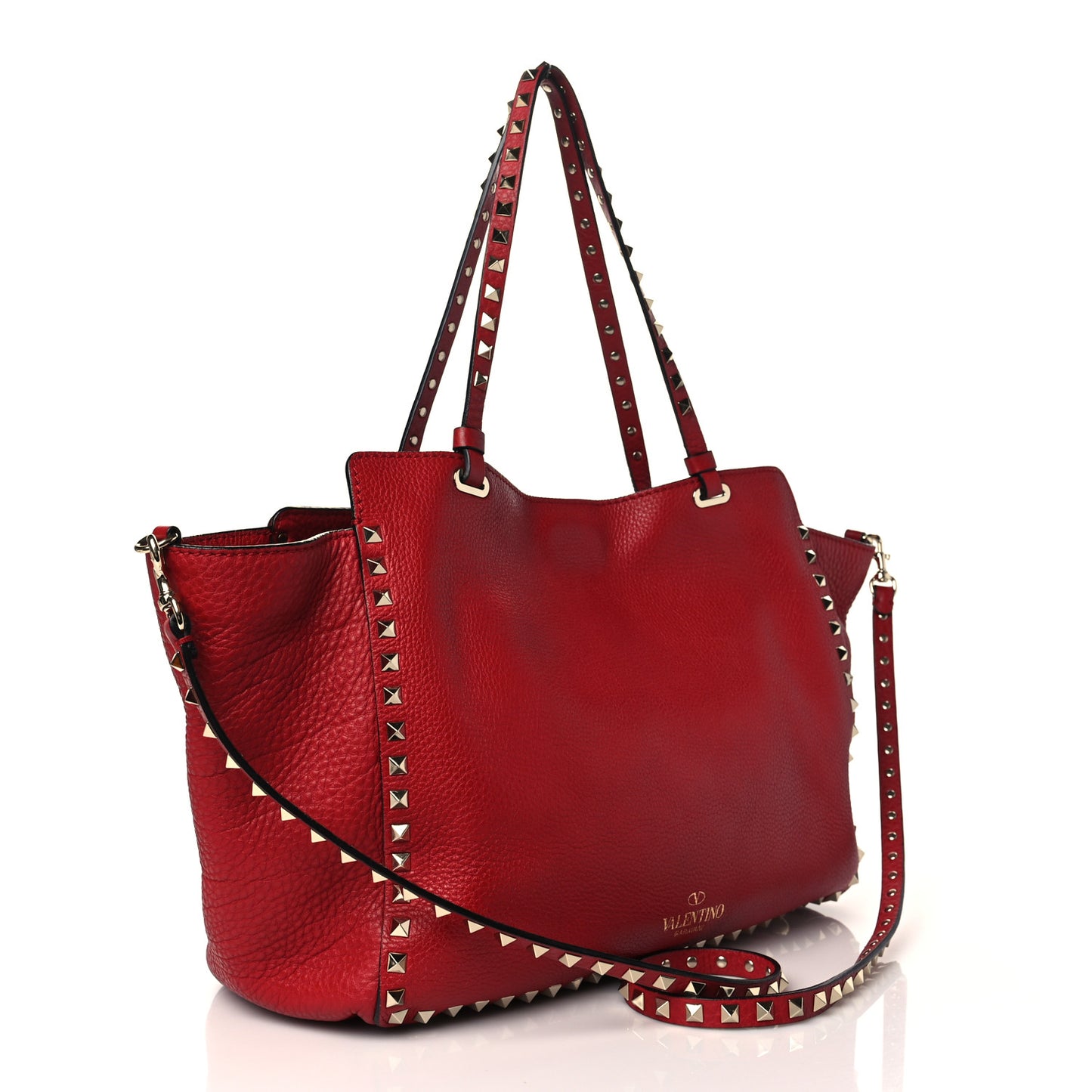 Pebbled Calfskin Medium Rockstud Tote Rosso Valentino