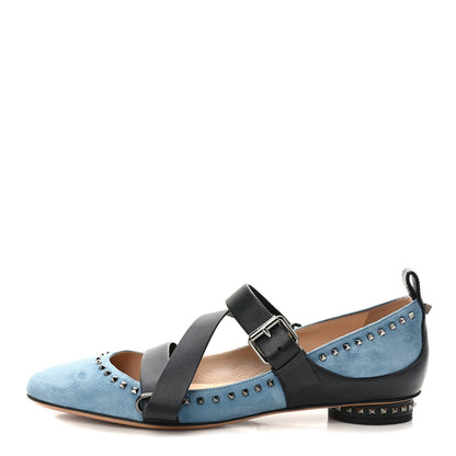 Valentino Garavani Suede Soul Rockstud Strappy Ballerina Flats 38 Grey Sky 1 of 9
